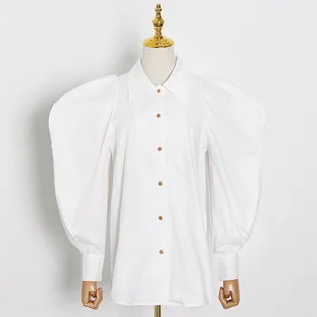 

HIGH STREET Newest Fashion 2020 Designer Blouse Women's Turn-down Collar Lantern Sleeve Blouse Shirt top