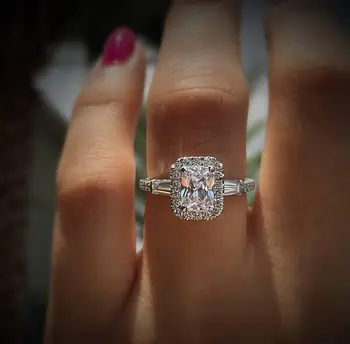 

Luxury Female Big Square Zircon Love Ring Simple Brilliant Silver Engagement Ring Fashion Promise Wedding Rings For Women