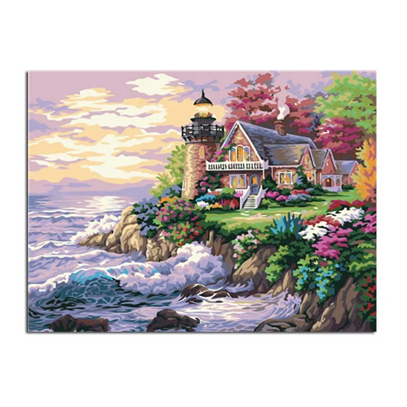 

Digital Painting By Numbers Landscape Beautiful House By The Sea Painting Pictures By Numbers DIY Frameless On Canvas Artwork