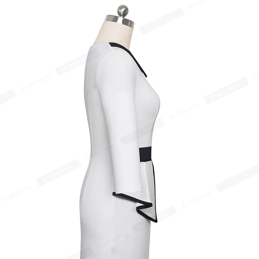 Alyowangyina Vestidos, деловое, официальное, зимнее, облегающее, женское платье, элегантное, контрастный цвет, пэчворк, офисное, с пуговицами, RuffleB558