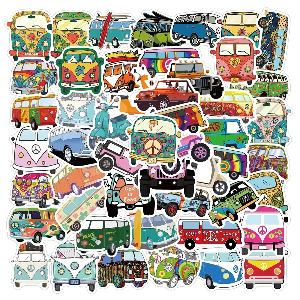 10/30/50Pcs Retro Hippies Stickers Love And Peace Bus Stickers For Car Laptop Luggage Skateboards Diary Stationery Decal Sticker