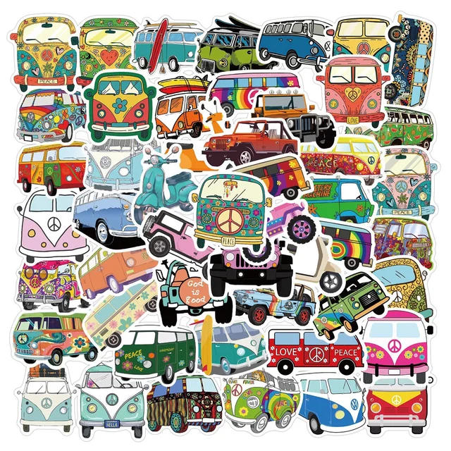 10/30/50Pcs Retro Hippies Stickers Love And Peace Bus Stickers For Car Laptop Luggage Skateboards Diary Stationery Decal Sticker 50pcs