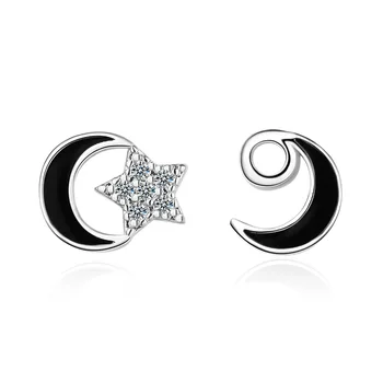 

Creative 925 sterling silver Cubic Zirconia Moon Star Asymmetric Stud Earrings for Women Gifts Sterling-Silver-Jewelry