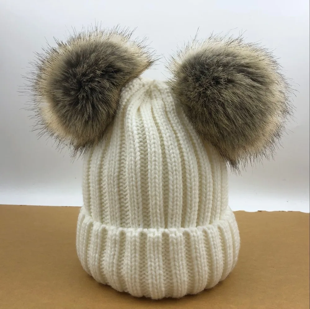 Зимняя теплая шапка Gorros Para Bebe для маленьких мальчиков и девочек, большой размер 15 см, помпон из искусственного меха, детские вязаные шапочки