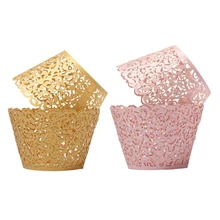 24X филигранная лоза торт кекс обертки Чехлы украшения для свадьбы дня рождения золотой розовый