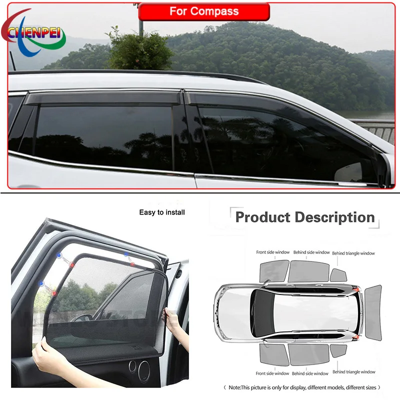 

For Jeep Compass 2017 Car Full Side Windows Magnetic Sun Shade UV Protection Ray Blocking Mesh Visor Car Decoration Accessories