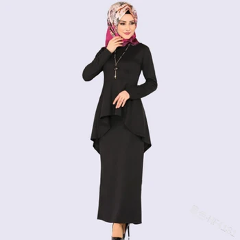 

1PCS Fashion Muslim Pencil Dress For Women High-waist Long sleeve Slim Ruffled Tight Dress Abaya Islamic Clothing B45284AD