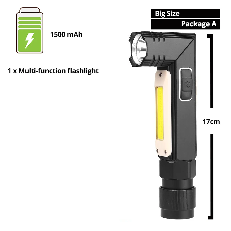 Многофункциональный светодиодный фонарик 5 Режим освещения USB перезаряжаемая Рабочая лампа Регулируемая лампа передние и задние сильные Магнитный факел - Испускаемый цвет: Package A-Big size