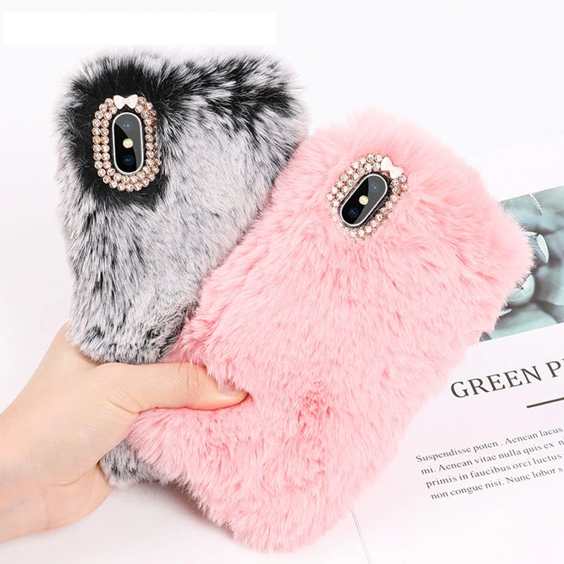

Cute Warm Rabbit Fur Plush Phone Case For Xiaomi Redmi CC9 CC9E 8 8SE 9 9SE A1 A2 A3 5X 6X pocophone Play Pro Lite Cover Case