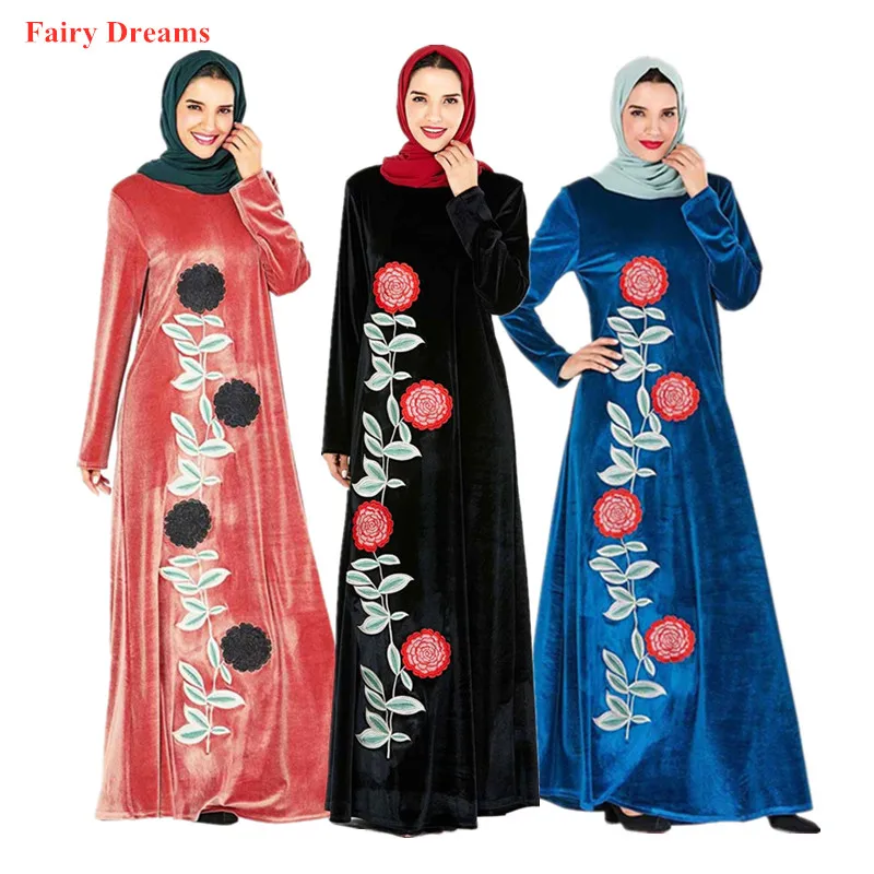Женский бархатный халат Abayas Пакистан Дубай Турция Исламская одежда вышивка