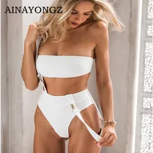 Sexy Bikini Swimwear Women Wrapped Chest suspender Belt Buckle Siamese Bathing Suit High Waist And Cut Swimsuit Monokini