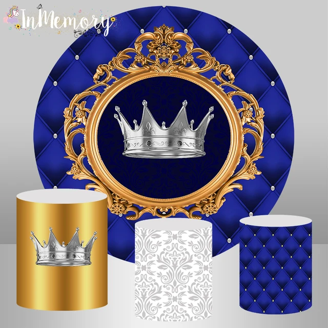 Round Panel Circle Background Royal Prince Blue Boy 1st Birthday Party  Decoration Gold Crown Baby Shower Banner Elastic - Backgrounds - AliExpress