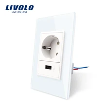Livolo стандарт США/Австралии роскошный ЕС 16А розетка с 2.1A USB розетка, с жемчугом Хрустальное стекло, без логотипа