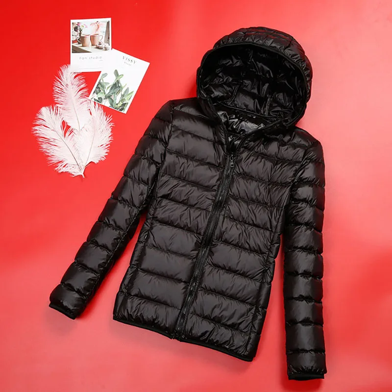 Зимние женские куртки осенний пуховик женский жакет пальто ультра тонкий с капюшоном весна Базовая куртка Женский розовый черный большой размер 6XL 7XL