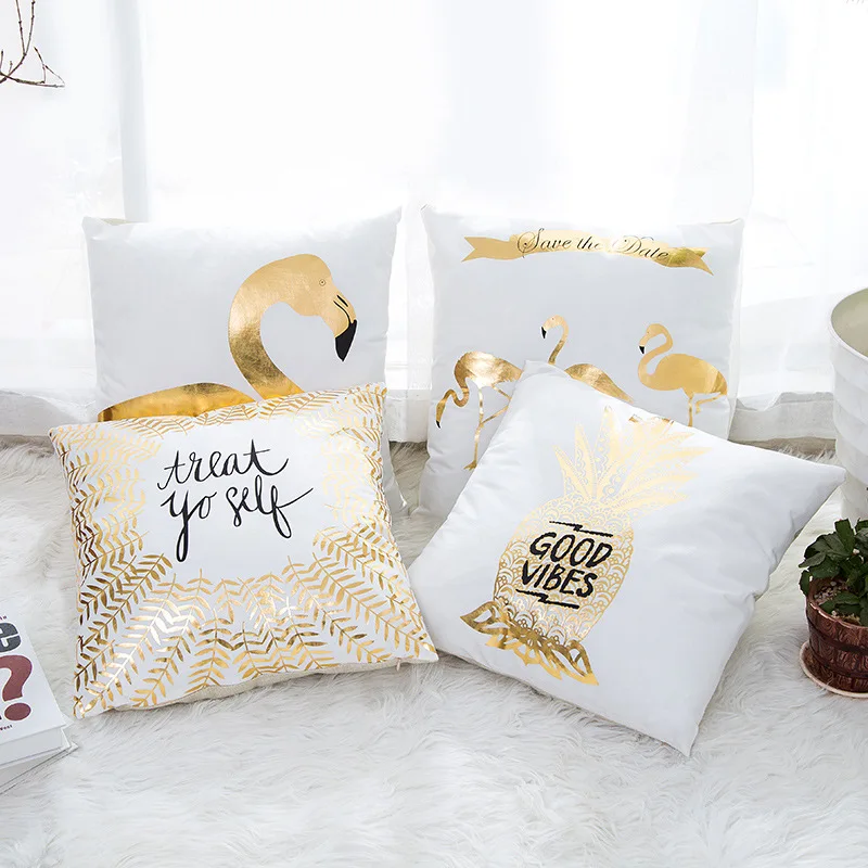 Golden Love Leaves Bronzing Cushion Decorative Pillow Black And White Velvet Pillowcase Home Decor Sofa Throw Pillows 17*17inch 3