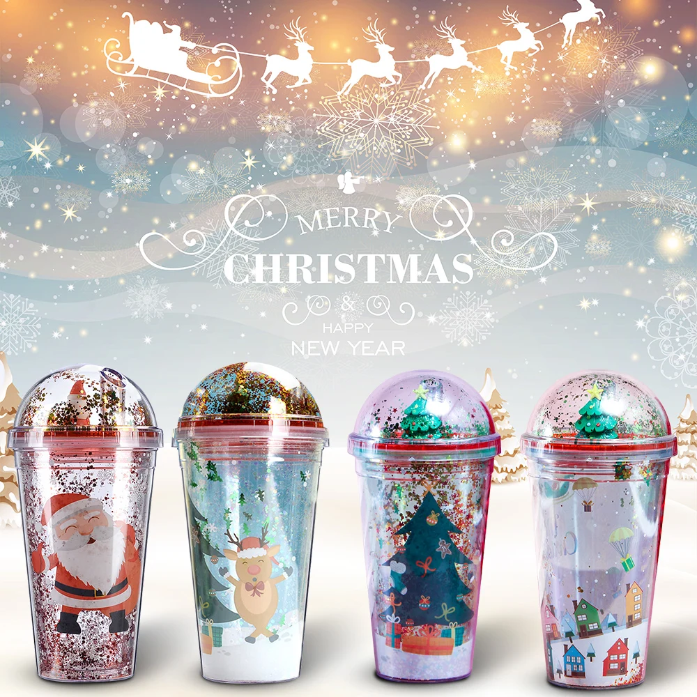 450 мл чашка для напитков с соломинкой Рождественская фотография Искусственная