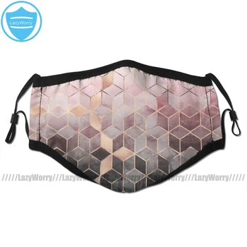 

Geometric Mouth Face Mask Pink And Grey Gradient Cubes Facial Mask Fashion Funny with 2 Filters for Adult