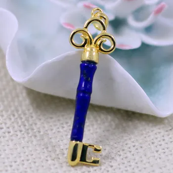 

wholesale, S925 silver jewelry, women's key, gold plated lapis lazuli pendant, cross-border accessories, necklace