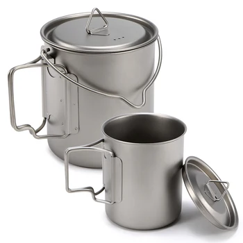 

450ml 750ml Cup Set Ultralight Titanium Cup Hanging Pot Set Outdoor Portable Water Cup Foldable Handle coffee Tea with Lid