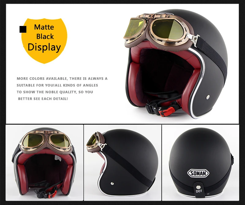 Soman Casco Moto ретро открытый шлем с очками Capacete De Motocicleta Mais Vendidos мужские крутые Cascos велосипедные шлемы винтажные