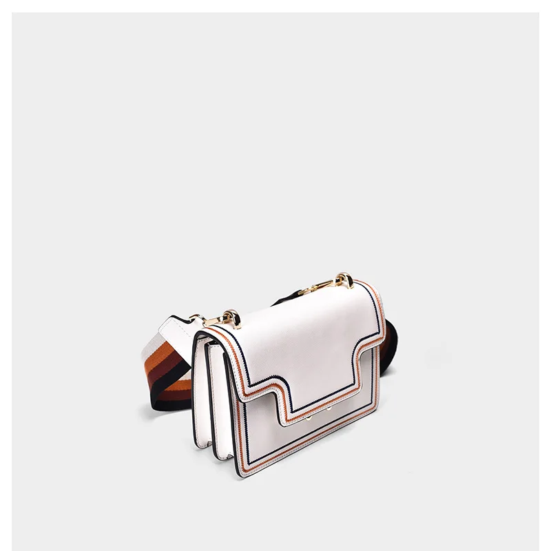 

Cowhide Wide-Strap File Holder Female Small Bag 2019 New Style Genuine Leather Crossbody Bag Fashion White Square Sling Bag