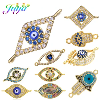 

Juya DIY Turkish Bracelets Earrings Making Accessories Micro Pave Zircon Enamel Greek Evil Eye Charm Connectors Supplies