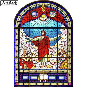 

New full square diamond painting jesus colorful window grill diy 3d diamond embroidery diamond mosaic handmade crafts