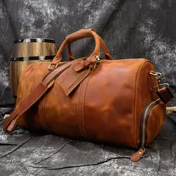 Винтажная мужская сумка Crazy Horse из натуральной кожи, дорожная сумка, кожаная сумка высокого качества ручной работы, повседневная мужская