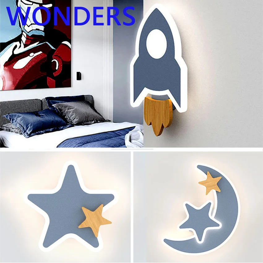LED Rocket Wall Lamp Nordic Acrylic Wall Decor Lights for Bedroom Kid's Room Indoor Bedside Lighting Home Decors Sconce Lamp