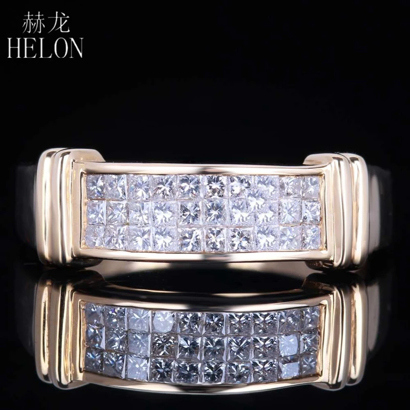 

HELON Solid 10K Yellow Gold 0.6CT Genuine Natural SI/H Diamonds Wedding Men Trendy Fine Jewelry Diamond Ring Invisible Setting