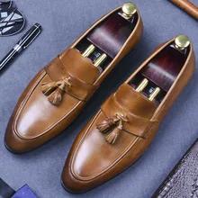 British Man Formal Dress Fashion Tassel Shoes Genuine Leather Handmade Loafers Round Toe Slip On Men's Office Shoes British Man Formal Dress Fashion Tassel Shoes Genuine Leather Handmade Loafers Round Toe Slip On Men's Office Shoes