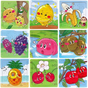 

Wooden Cartoon Peach Cherry Fruit Jigsaw Puzzles Boards Kids Educational Toy New