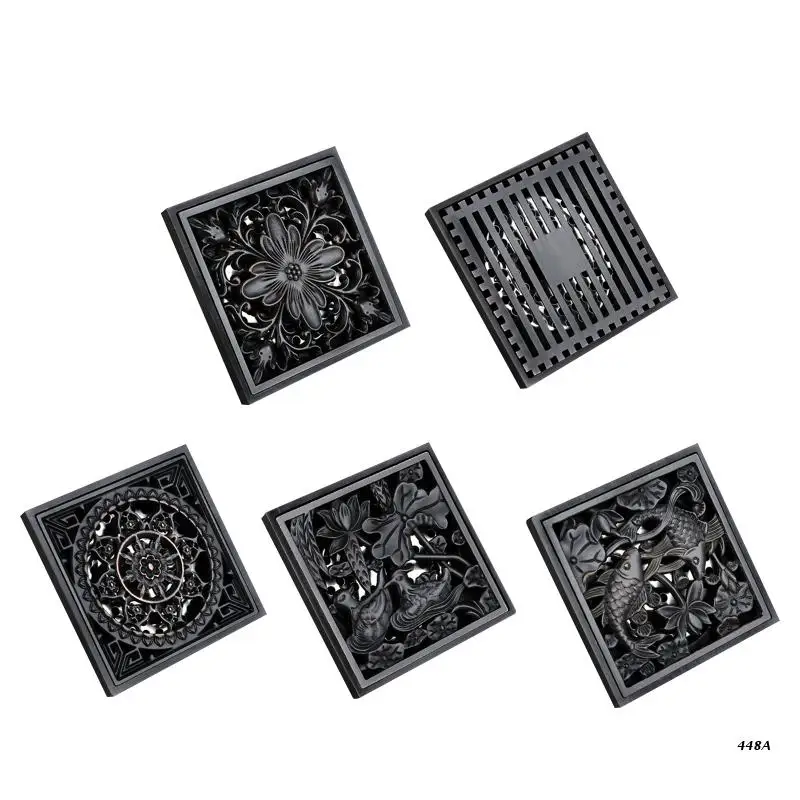 

Black Brass Square Floor Drain Invisible Drain Strainer Square Shower Drainers for Kitchen, Bathroom, Garage, Balcony