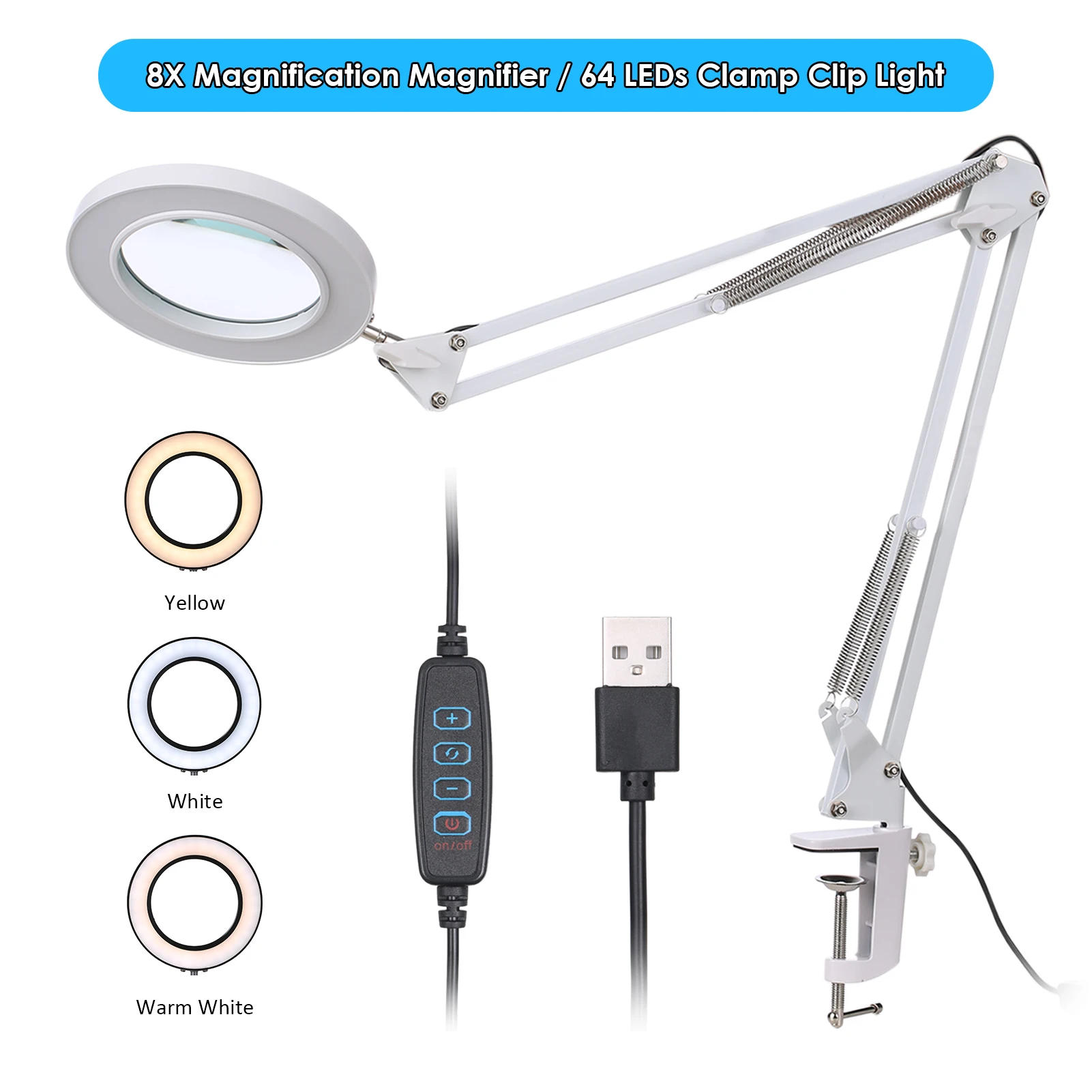 Plegable 5/8X iluminado lupa USB 3 colores LED lupa soldadura para la soldadura de hierro de reparación/lámpara de mesa/cuidado de la piel belleza herramienta
