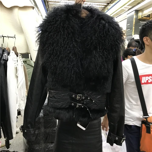 Зимняя новая Корейская короткая куртка с большим меховым воротником зимняя куртка из искусственной кожи женское короткое пальто байкерская куртка белого и черного цвета - Цвет: Черный
