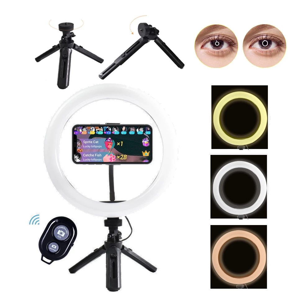

Bluetooth remote Adjustable table Tripod 26CM Selfie Photography Lighting Phone Ringlight Photo Led Ring Light Lamp Youtube Live