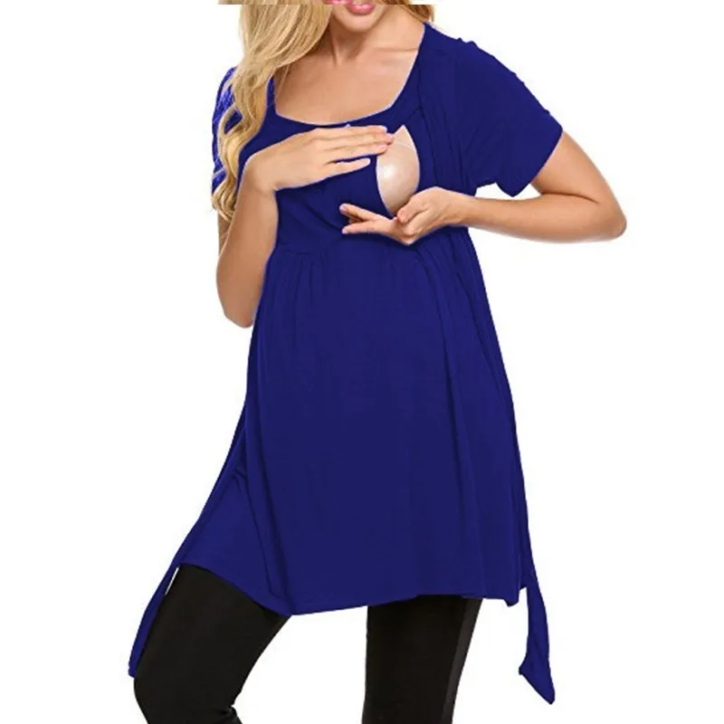 ENXI Moms; Модальная одежда с короткими рукавами для беременных; летняя футболка для беременных; топы для кормящих женщин - Цвет: royalblue