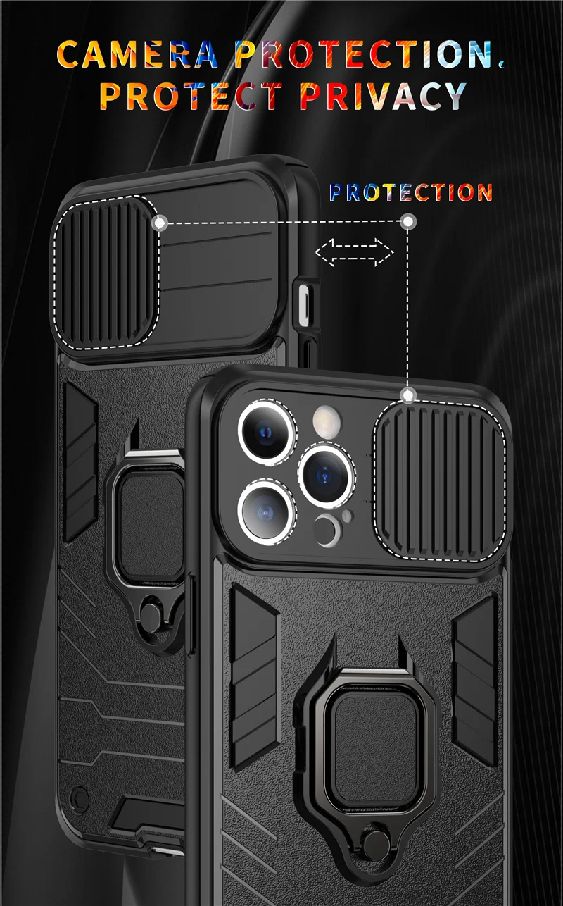 Camera Protection Armor Phone Case For iPhone 13 Pro Max 12 11 XR XS Max X 7 8 Plus 13 Shockproof Bumper Ring Holder Back Cover case for iphone se