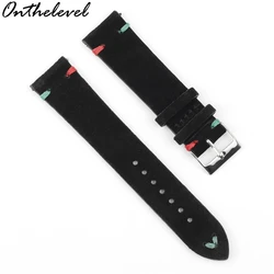 Premium Suede Leather Quick Release Watch Strap - Brown & Coffee Tones - 22mm (Black - red green line)