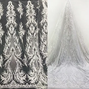 

Luxurious Private custom Sewing beads Wedding Lace Fabric Sequin Embroidered Evening Dresses Net fabric Material Tissue