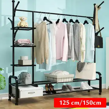 

1.5M/1.2M Floored Drying Rack Pole Style Coat Hanger Indoor Metal Clothing Rack Home Bedroom Storage Wardrobe Clothing Coat Rack