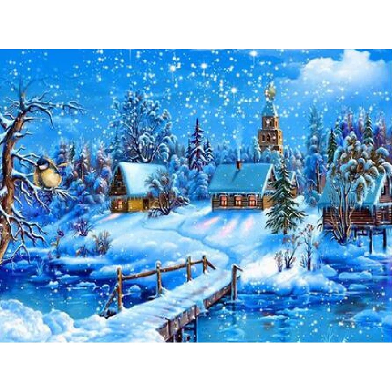 

snow-covered landscape.Hand Made Paint High Quality Canvas Beautiful Painting By Numbers Surprise Gift Great Accomplishment