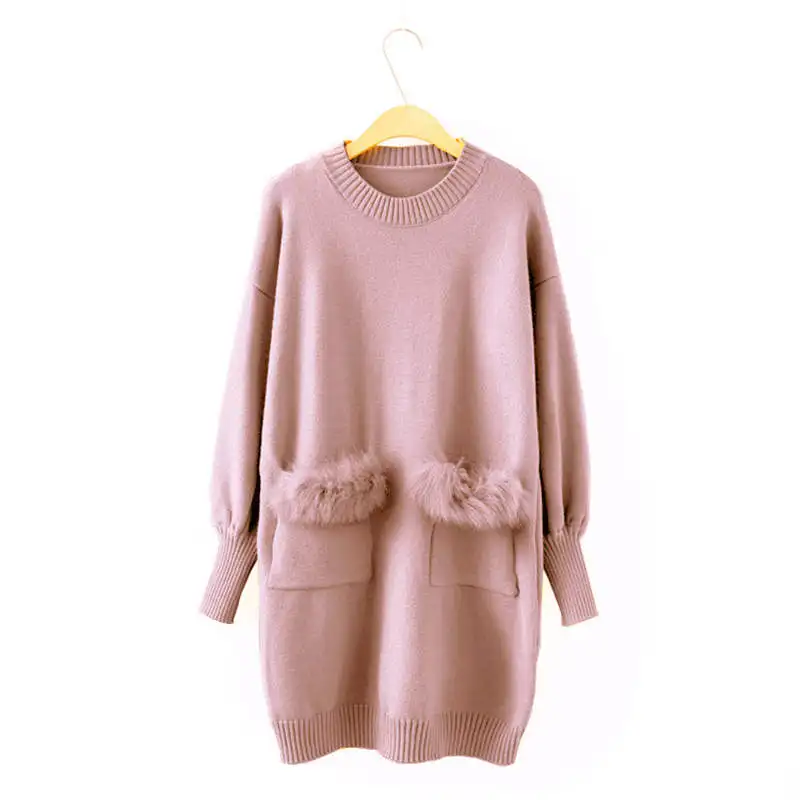 Neploe Pull Femme, осенне-зимний свитер с длинным рукавом, платье из искусственного меха с карманами, вязаный пуловер, повседневный джемпер с круглым вырезом, 36300