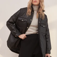 2021 New Front Pockets Parkas Women Fashion Tie Belt Coats Women Elegant Solid Turn Down Collar Cotton Jackets Female Ladies