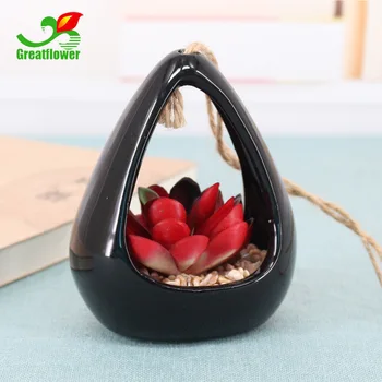 

New Style Ceramic Infusion Bottle Black and White with Pattern Succulents Zakka Small Pot Plant Hanger Simulated Green Plants