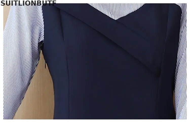 Большие размеры платья для женщин 5xl свободные рукава Бабочки сплайсинга поддельные две части приталенное платье осеннее модное корейское платье