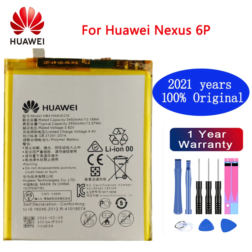 2021 оригинальный аккумулятор Huawei HB416683ECW 3450 мАч для Nexus 6P H1511 H1512 сменный с