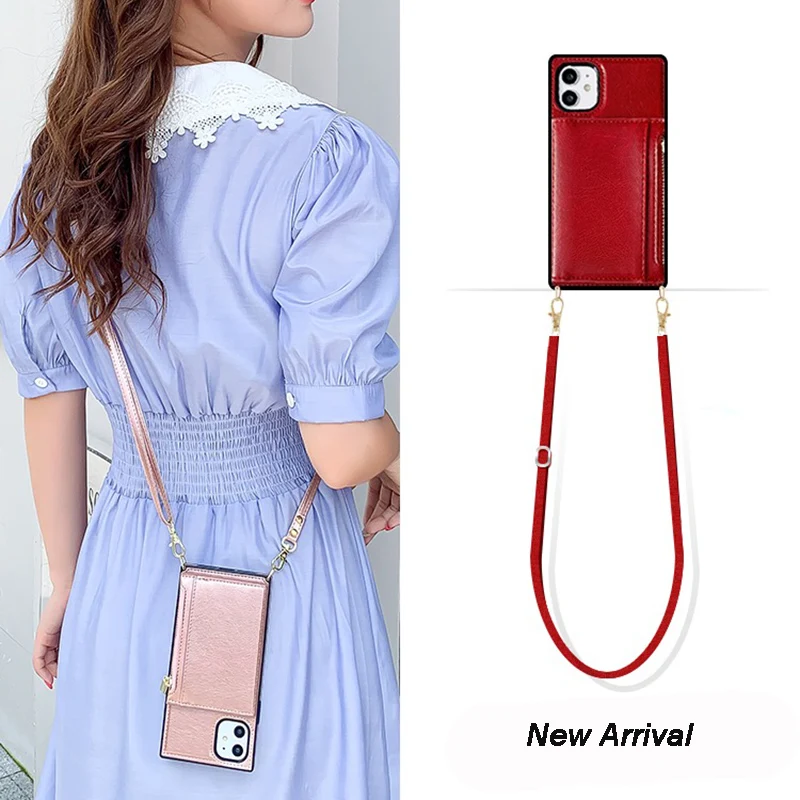 Luxury Leather Zipper Wallet Credit Card Holder Case Crossbody Strap Cover for iPhone 12 SE 2020 11 Pro Max X XR XS Max 8 7+ 6S