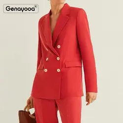 Genayooa офисный Блейзер, женский пиджак элегантные женские блейзеры и куртки 2019 осеннее двубортное приталенное пальто для женщин