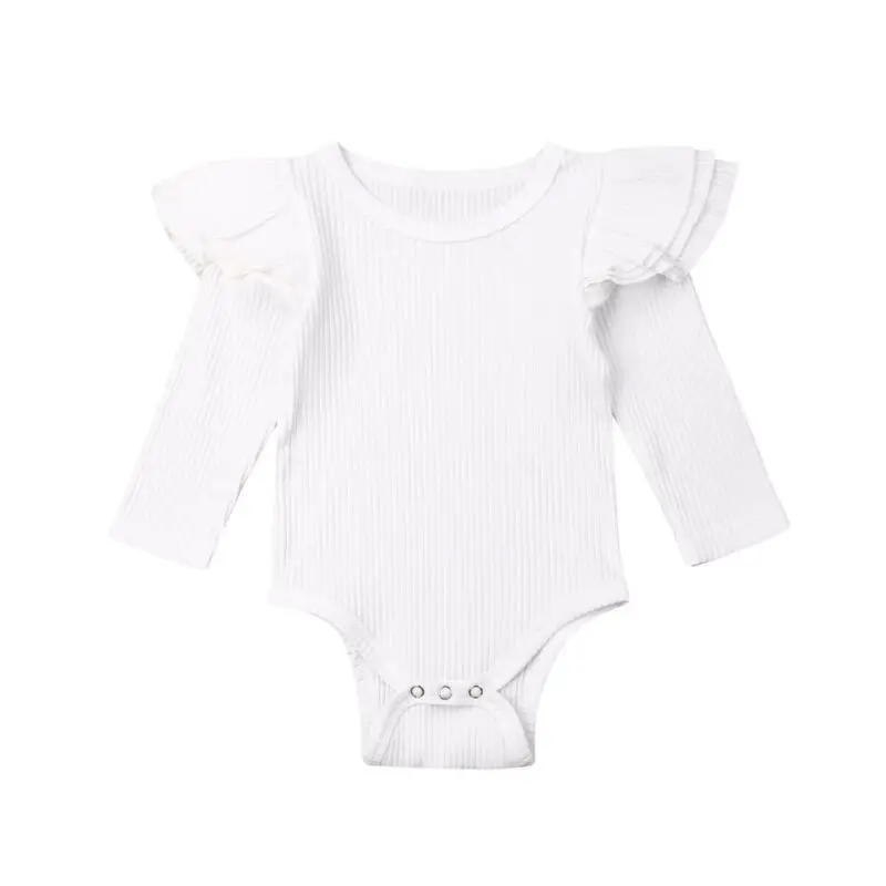 Newborn Baby Girl Bodysuits Winter Solid Ruffle Bodysuits Girl Long Sleeve Jumpsuit Bodysuit Outfit Knitted Baby Clothes